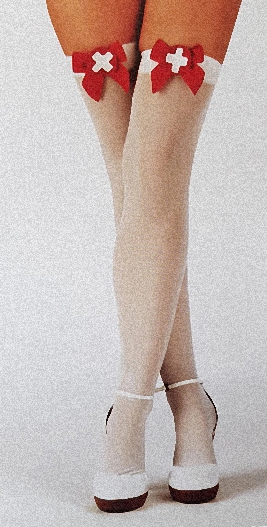 (image for) Classified Nurse OTK Opaque White Stockings with Red Cross Bows